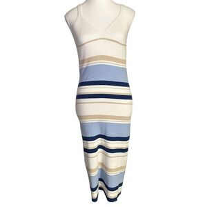 Willow & Wind Striped Ribbed Knit Midi Dress Size Large Coastal Retro Y2K